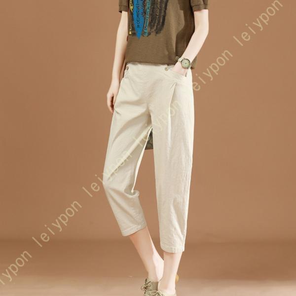 9分丈 レディース ワイドパンツ 無地 シンプル ハイウエスト 速乾 通気 綿麻 涼しい 心地良い ...