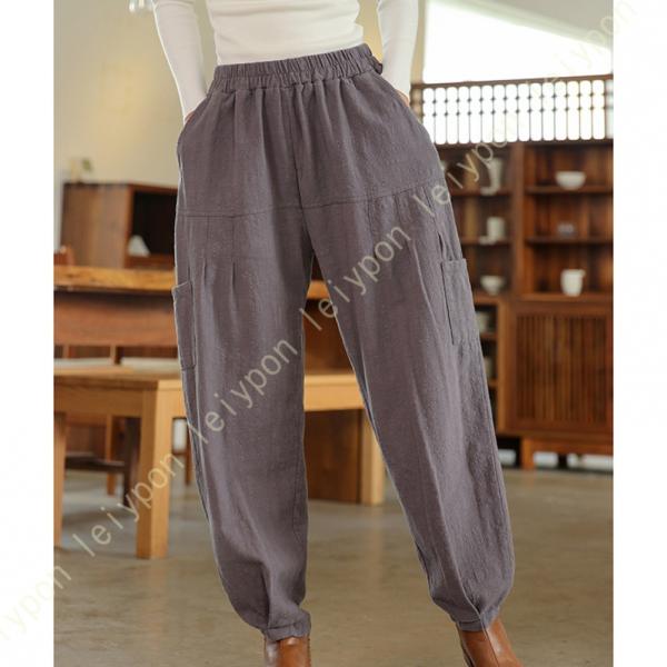 ガウチョパンツ レディース ロングパンツ 綿麻 ハイウエスト ワイドパンツ カジュアル コットンリネ...