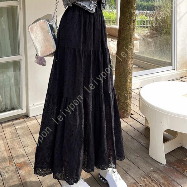 フレア ウエストゴム ロングスカートティアードスカート 春夏 綿素材 肌触りが良い ドライな生地 涼...