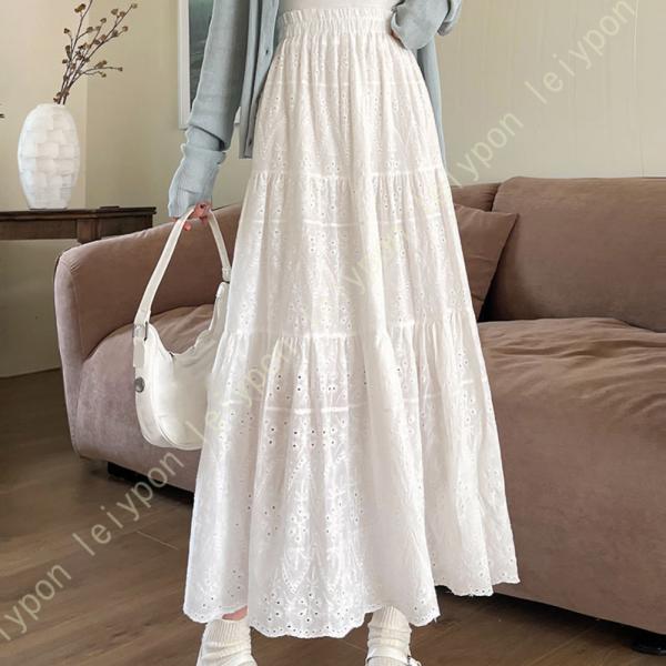 ロングスカート レースティアードスカート 春夏 スカート レディース レース フレアスカート マキシ...
