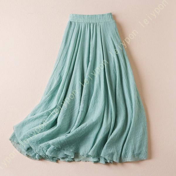 フレアスカート 綿麻 コットンリネン マキシ丈スカート コーデ お出かけ 旅行 リゾート リネン混 ...