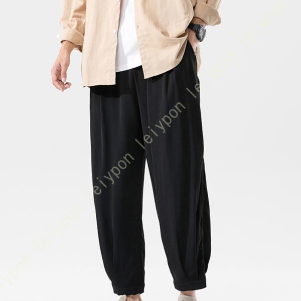 サルエルパンツ メンズ ウエストゴム ポケット付き ワイドパンツ 綿麻 ズボン ボトムス ゆったり ...