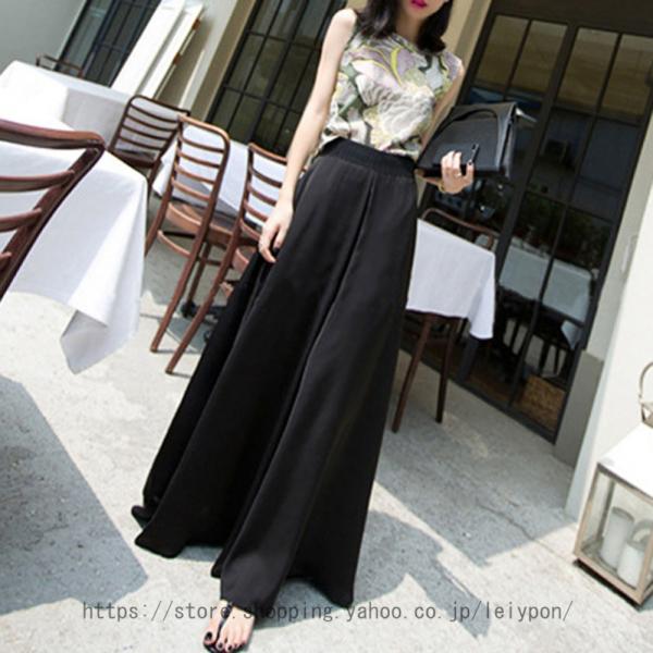 ワイドパンツ 春 夏 レディース ボヘミア風 花柄 シフォン エスニック風 ウエストリボン 切り替え...