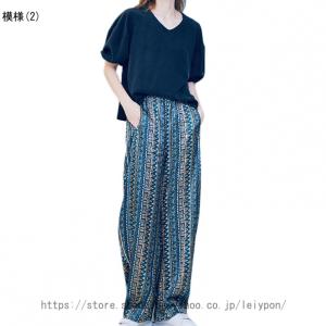 ワイドパンツ ガウチョパンツ レディース 民族...の詳細画像2