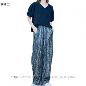 ワイドパンツ ガウチョパンツ レディース 民族...の詳細画像3