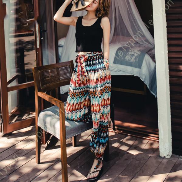 ワイドパンツ フレアパンツ 春 夏 秋 レディース エレガント パンツ 花柄 大人 ボトムス ガウチ...