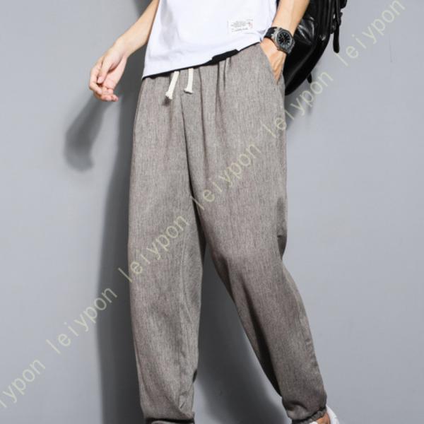 ズボン メンズ サルエルパンツ 9分丈 ゆったり 夏 無地 綿麻 ワイドパンツ ズボン 夏用 涼しい...