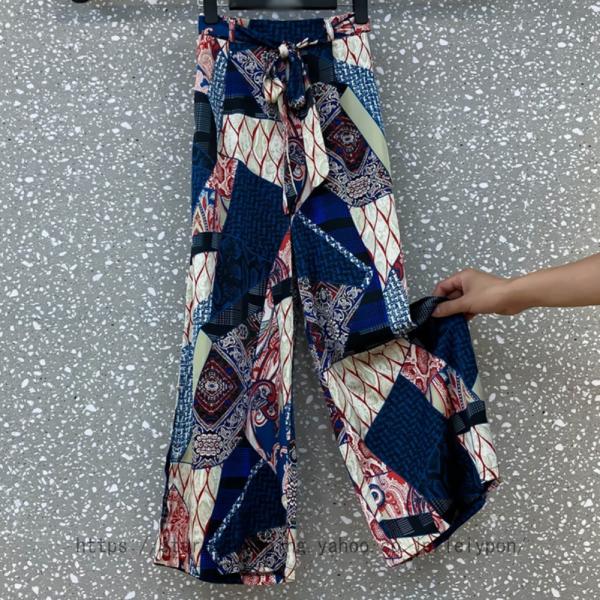 ワイドパンツ レディース 涼しい ウエストゴム ボヘミア風 花柄 ゆったり リネン ふんわり 美尻 ...