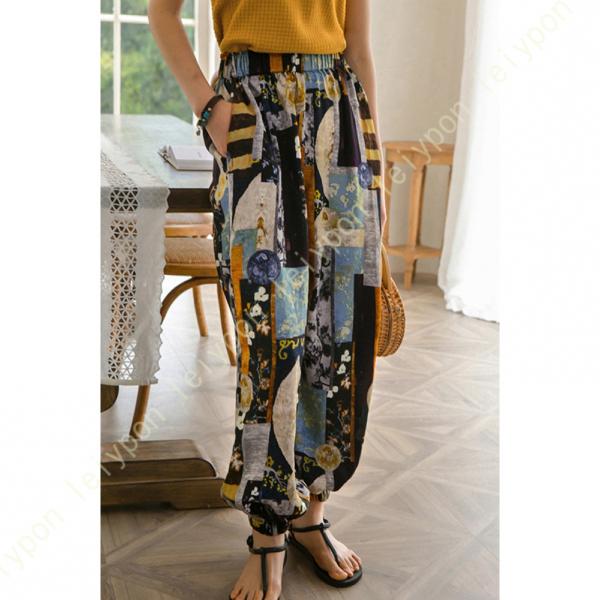 ワイドパンツ 春 夏 レディース ガウチョパンツ エスニック風 シフォン ボヘミア風 花柄 ワイド ...