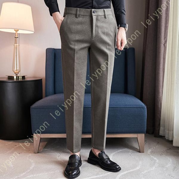 スラックス メンズ 九分丈 冬 スリム 脚長 ビジネス ウォッシャブル ビジネスパンツ 厚手 通勤 ...