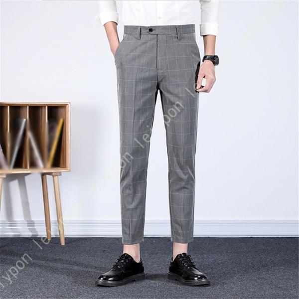 スラックス メンズ 九分丈 冬 厚手 チェック柄 ストレッチ イージーパンツ 細身デザイン 大きいサ...