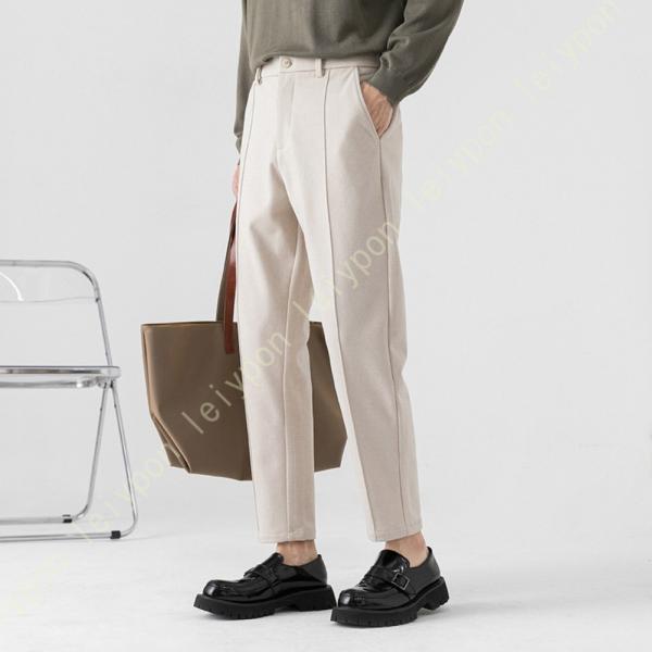 スラックス メンズ 冬 厚手 無地 ストレッチ イージーパンツ 細身デザイン 大きいサイズ 吸水 速...