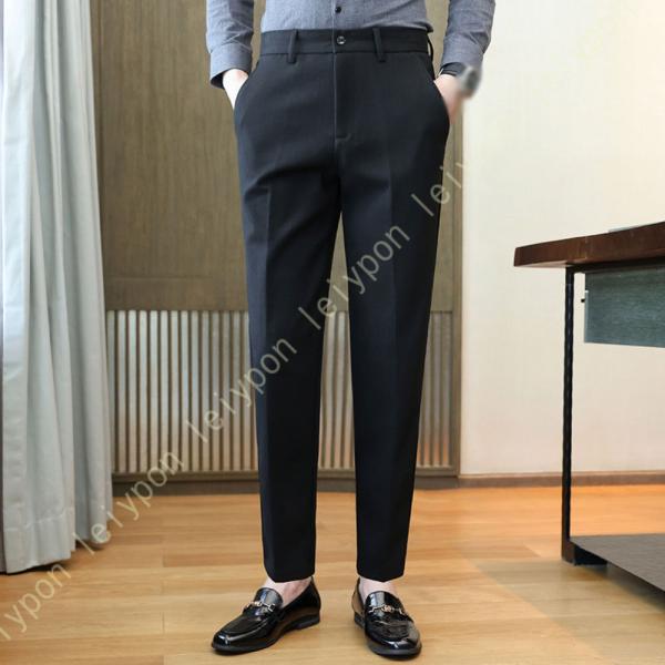 スラックス メンズ 裾上げ済 厚手 ストレッチ イージーパンツ 細身 ゆったり 洗える ビジネス ノ...