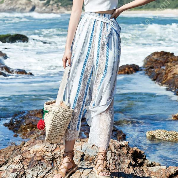 ロングパンツ レディース 民族風 プリント 美尻 シフォン ワイドパンツ ゆったり ロングパンツ 花...