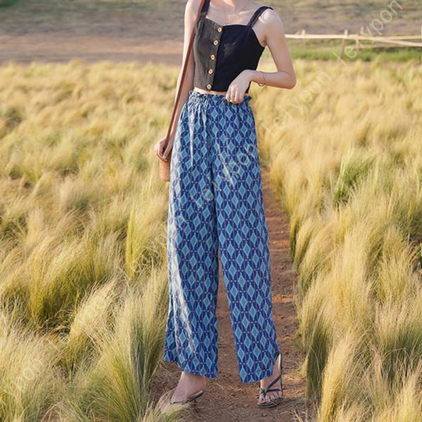 ワイドパンツ レディース ロングパンツ リラックス 春 夏 秋 ウエストゴム お洒落 ガウチョパンツ...