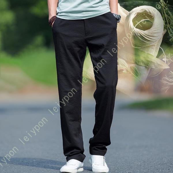 ロングパンツ メンズ 吸汗 速乾 リネンパンツ ゴム仕様 通気 カジュアル 綿麻 ボトムス ファッシ...