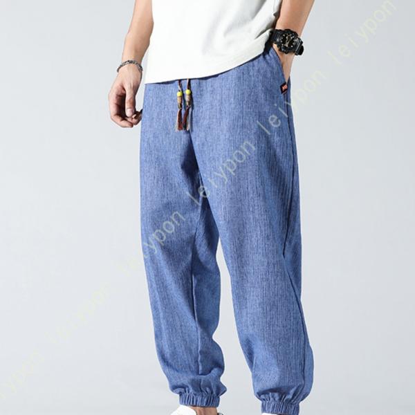 スラックス ロングパンツ メンズ ウエストゴム 紐付き 春 夏 秋 ワイドパンツ ゆったり おしゃれ...