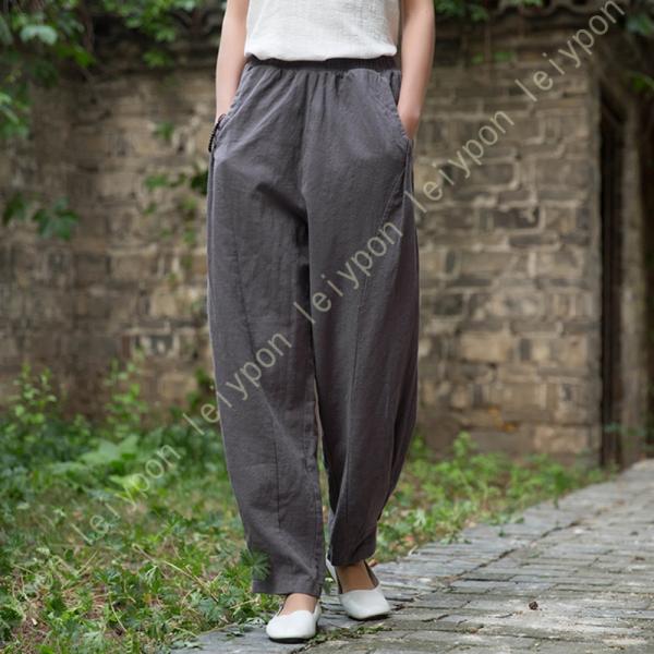 ロングパンツ ワイドパンツ ゆるい レディース 9分丈パンツ ゆったり ポケット付き シンプル 春 ...