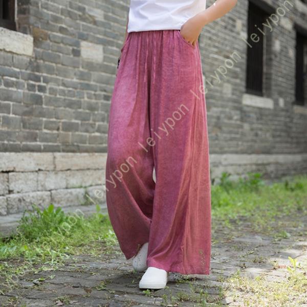 ロングパンツ ワイドパンツ ウエストゴム レディース 涼しい 軽量 麻 バルーン アラジン ゆったり...