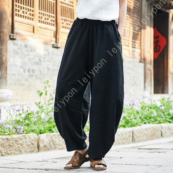 リネンパンツ レディース サルエルパンツ 綿麻 ガウチョパンツ おしゃれ 心地よい 着痩せ 通勤 普...
