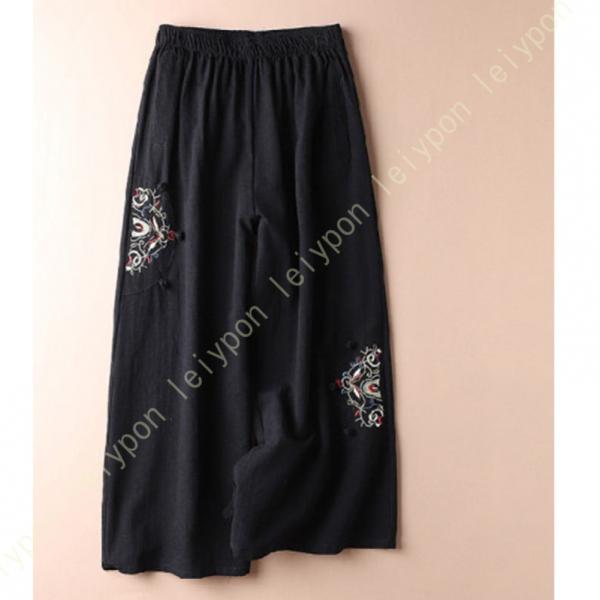 サルエルパンツ 9分丈 リラックスパンツ エスニック風 ウエストゴム ポケット付き レディース 綿麻...