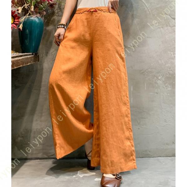 サルエルパンツ レディース 文芸風 民族風 ガウチョパンツ 春 夏 ゆったり 綿麻混 通気 涼しい ...