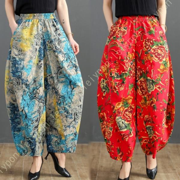 ガウチョパンツ レディース 文芸風 エスニック ウエストゴム 涼しい 通気 ゆったり 着痩せ エスニ...