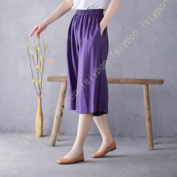 ワイドパンツ レディース ゆったり リネン ウエストゴム 民族風 春 夏 ワイドパンツ リラックス ...