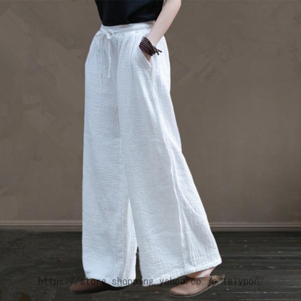 サルエルパンツ レディース 文芸風 民族風 ガウチョパンツ 春 夏 ゆったり 綿麻混 通気 涼しい ...