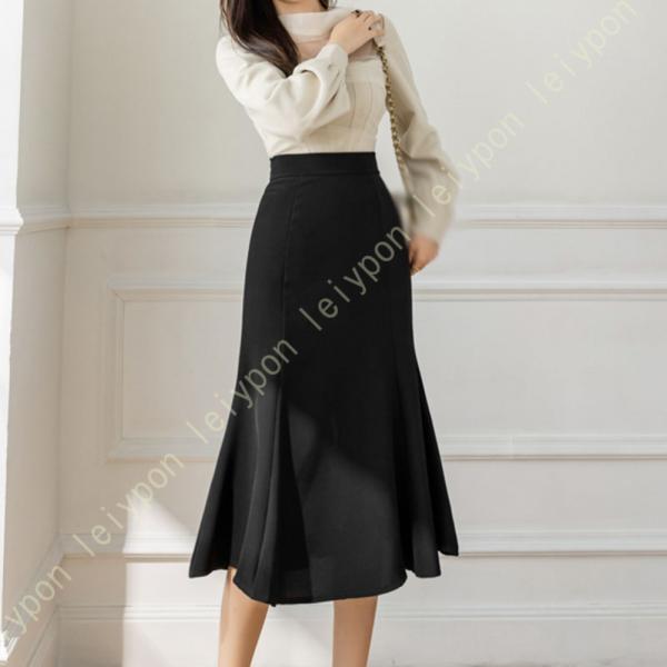 ロングスカート マーメイド スリットスカート レディース 無地 ハイウエスト シンプル 美脚 OL ...