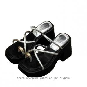チャンキーヒールサンダル レディース 太めヒール スクエアトゥ つっかけ 歩きやすさ シンプル フォーマル パーティー ドレス用 ベルト ストラップ付き