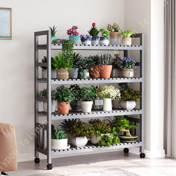 フラワースタンド プランタースタンド ガーデンラック ガーデニング 4段 プランター 花台 キャスタ...