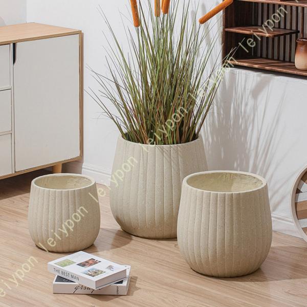 植木鉢 ホワイト おしゃれ 大型 丸形 レトロ 穴なし 石紋柄 軽量 観葉植物 鉢 カバー大型 屋内...