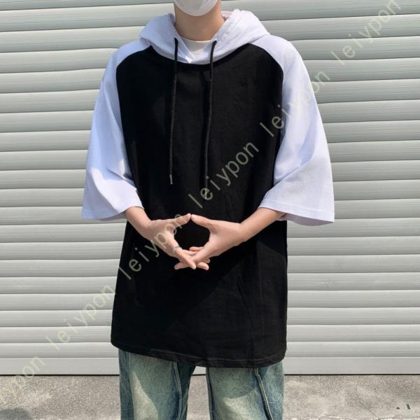 tシャツ メンズ 5分袖 夏服 パーカー 大きいサイズ ゆったり シンプル オシャレ おしゃれ メン...