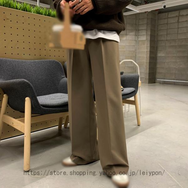 ワイドパンツ スラックス メンズ ストレート パンツ センタープレス 無地 ストレートパンツ ゆるパ...