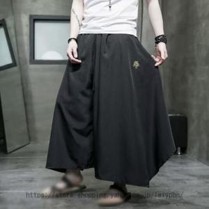 袴パンツ メンズ モード系 フレアパンツ タックワイドパンツ ハイウエスト パンツ 袴 スカート風 ドレープパンツ スカーチョ 個性派 きれいめ ブラック