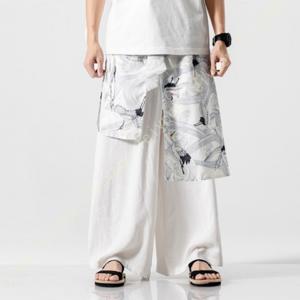 サルエルパンツ メンズ レディース スカート付き レイヤード スカーチョ 大きいサイズ 黒/柄 ウエストゴム ワイドパンツ アジアン ボトムス エスニック
