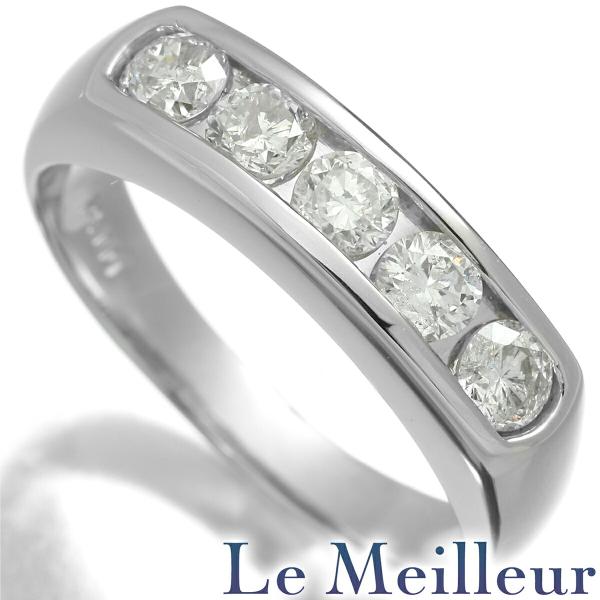 一文字リング 5P SIクラス 指輪 ダイヤモンド 0.72ct Pt900 13号 中古 返品OK...