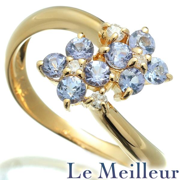 フラワーモチーフリング 指輪 タンザナイト ダイヤモンド K18 10号 中古 返品OK