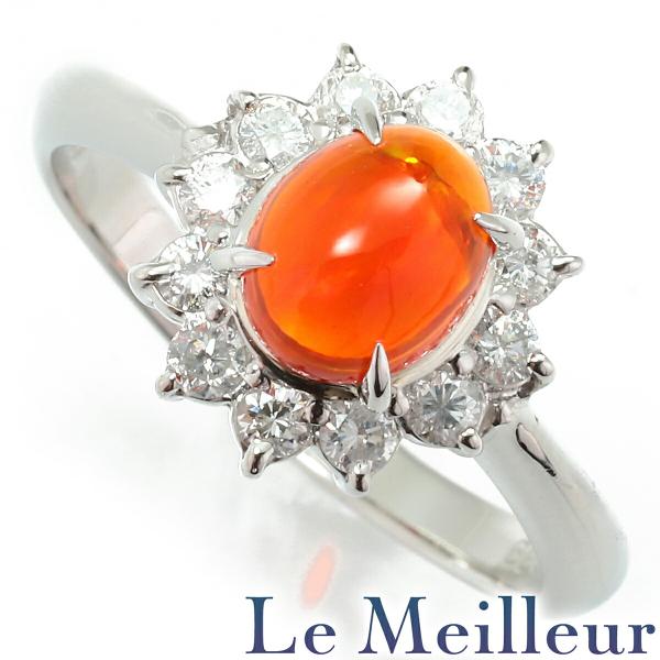 ファイヤーオパール 0.83ct プラチナ Pt900 ヘイローデザインリング 13号 指輪  新品...