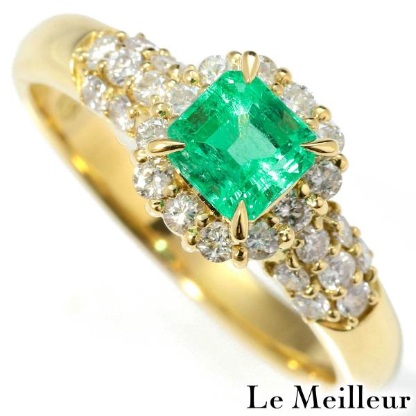 ヘイローリング 指輪 エメラルド 0.63ct ダイヤモンド 0.43ct イエローゴールド K18...