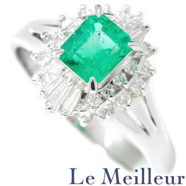 ヘイローデザインリング 指輪 エメラルド 0.772ct ダイヤモンド 0.409ct Pt900 ...