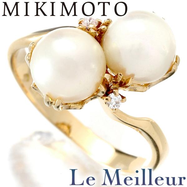 ミキモト リング 2粒 指輪 アコヤ真珠 6.5mm ダイヤモンド K18 9号 MIKIMOTO ...