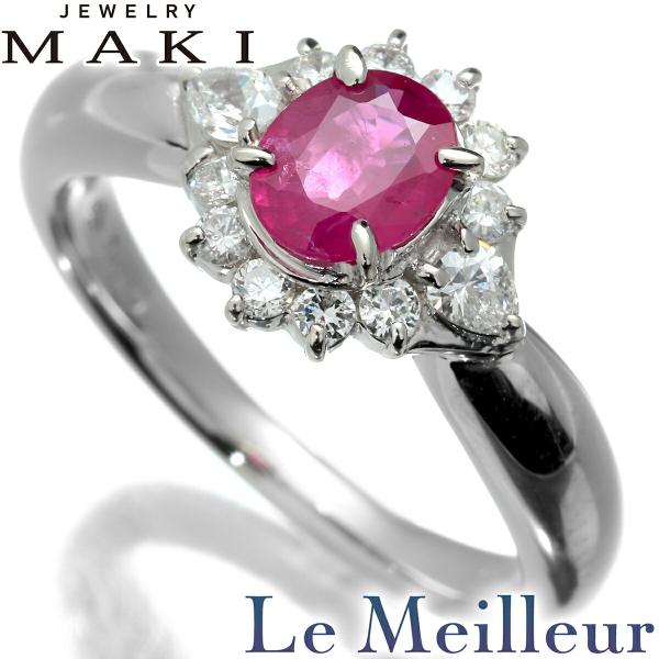 ジュエリーマキ ヘイローデザインリング 指輪 ルビー 0.62ct ダイヤモンド 0.34ct Pt...