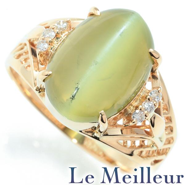 クラシカルデザインリング 指輪 ネフライトキャッツアイ ダイヤモンド K18 12号 中古 返品OK...