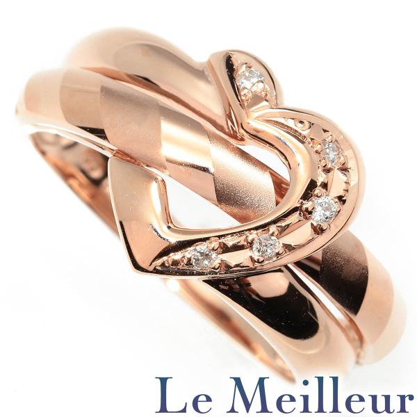 ハートモチーフリング 指輪 ダイヤモンド ピンクゴールド K10PG 12号 中古 返品OK