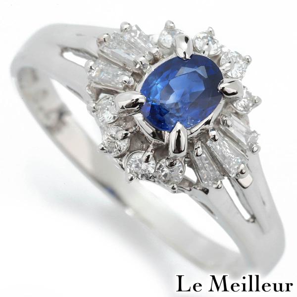 ブルーサファイア 0.45ct ダイヤモンド 0.25ct プラチナ Pt900 ヘイローデザインリ...