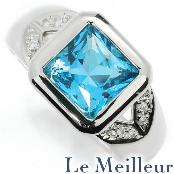 リング 指輪 ブルートパーズ 2.3ct ダイヤモンド プラチナ Pt900 13号 中古 返品OK...
