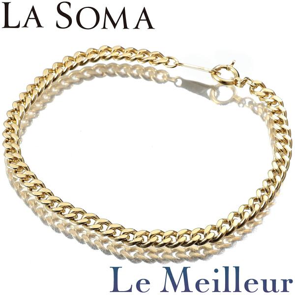 ラ・ソマ LA SOMA 喜平 ブレスレット 2面 シングル イエローゴールド K18YG ブレスレ...