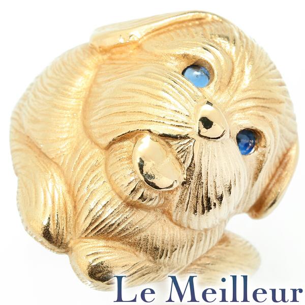 イヌモチーフリング 指輪 ブルーサファイア イエローゴールド K18YG 12号 中古 返品OK